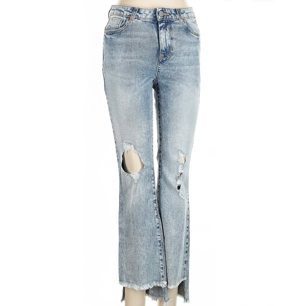 Benetton women's blue denim jeans 26, 90s retro Y2K distressed grunge NWT